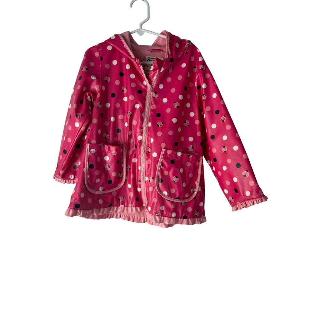 OshKosh B'gosh Y2k Vintage Girls Pink Ladybug Polka Dot‎ Raincoat Jacket Size 5